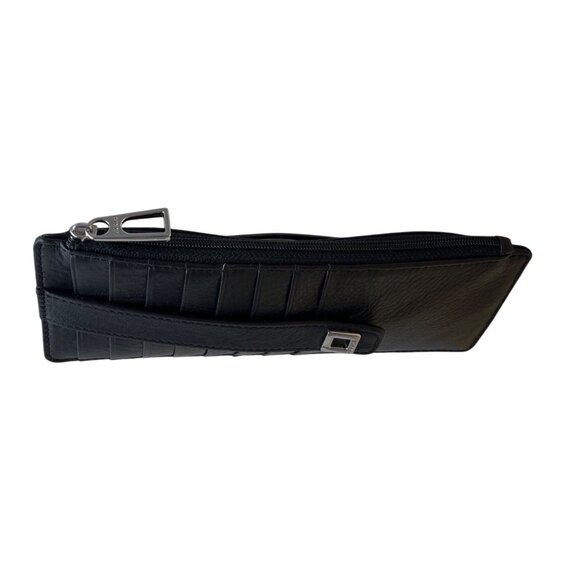 Lodis RFID-Blocking Black Leather Slim Wallet With Card Slots & Zip Closure Sz M - Picture 7 of 8